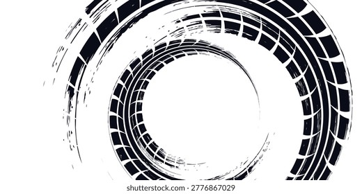 Tire tread stamp, wheel texture, tire marks - auto racing, motocross, drift, rally, off-road and others. Isolated vector black texture in grunge style