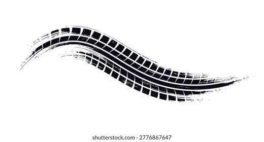 Tire tread stamp, wheel texture, tire marks - auto racing, motocross, drift, rally, off-road and others. Isolated vector black texture in grunge style