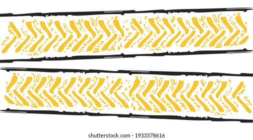 Tire tread tracks. Car, motorcycle and bicycle mark prints bike wheel on traces on white background vector illustration.
