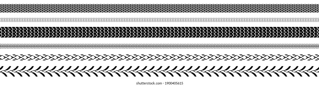 Tire tread or tracks set isolated on white background. Wheel tyre tread print. Vector illustration.