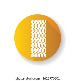 Tire tread yellow flat design long shadow glyph icon. Detailed automobile, motorcycle wave-shaped tyre marks. Car wheel trace with thin grooves. Vehicle tire trail. Silhouette RGB color illustration