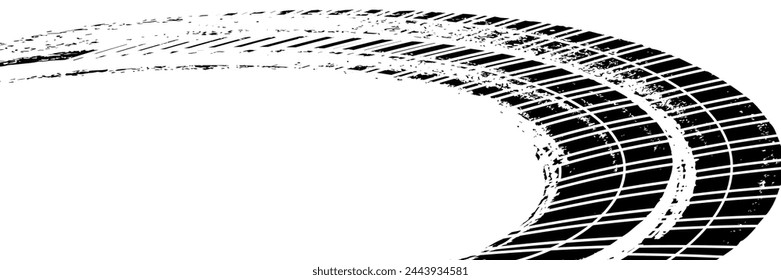 Fondo de neumático treker para rally, drift, motocross, offroad y otros deportes de automoción y moto. Las marcas de los neumáticos son negras sobre un fondo blanco. Vector	
