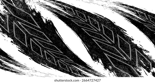 Tire treker background for rally, drift, motocross, offroad and other automotive and motorbike sports. Tire marks are black on a white background.modern eps10