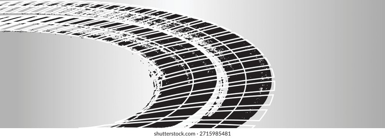 Fondo de treker de neumáticos para rally, drift, motocross, offroad y otros deportes automotrices y de moto. Las marcas de los neumáticos son negras sobre un fondo blanco. Vector	
