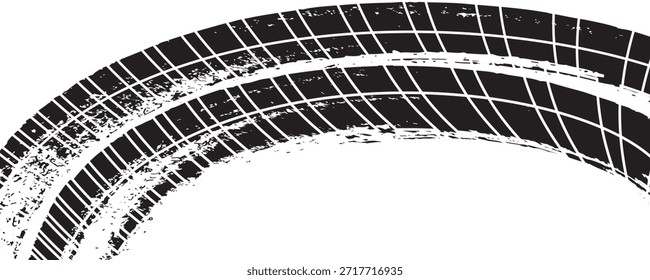 Fondo de treker de neumáticos para rally, drift, motocross, offroad y otros deportes automotrices y de moto. Las marcas de los neumáticos son negras sobre un fondo blanco. Vector	
