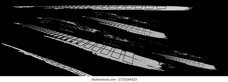 Fondo de treker de neumáticos para rally, drift, motocross, offroad y otros deportes automotrices y de moto. Las marcas de los neumáticos son negras sobre un fondo blanco. Vector	

