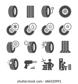 Tire, Tyre and wheel icons set