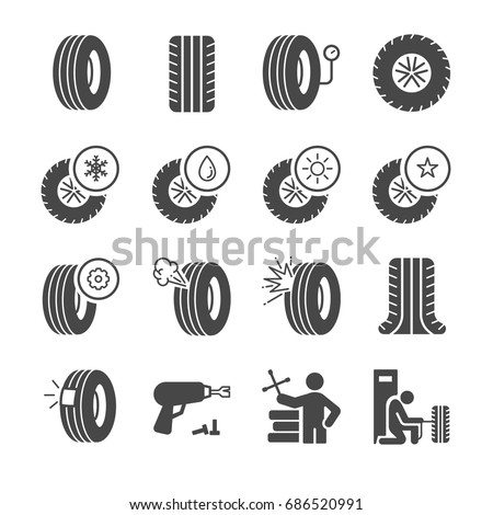 Tire, Tyre and wheel icons set