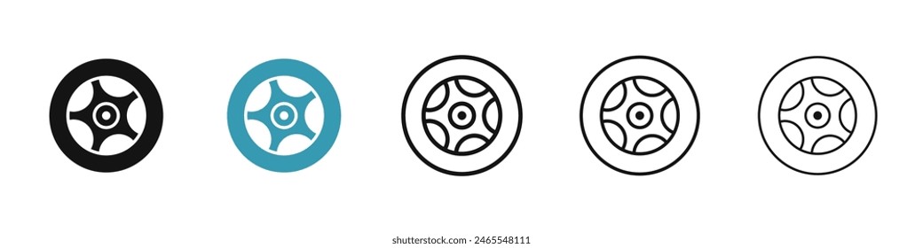 Tire vector icon set. car tyre or wheel vector symbol. bus or truck rim sign. car alloy pictogram for UI designs.