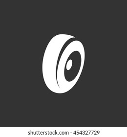 Tire vector logo isolated on a black background. Icon silhouette design template. Simple symbol concept in flat style. Abstract sign, pictogram for web, mobile and infographics