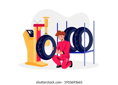 Tire Vulcanizing Repair Vector Illustration concept. Flat illustration isolated on white background.