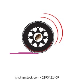 Tire and wheel with a coffee bean in the center. Flat vector design icon