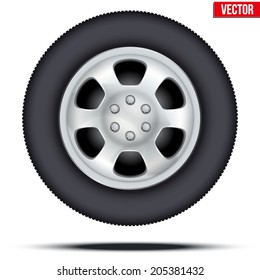 Tire and Wheel disk of car. Chrome metal.. Vector illustration, premium design. Isolated on white background.