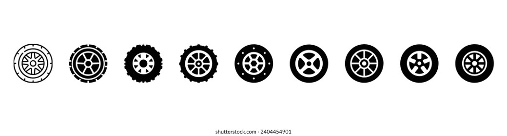 Tire and wheel icon, Tire icon, car wheel vector icon, vector black Tyre symbols, tire icon, Wheel disks icons