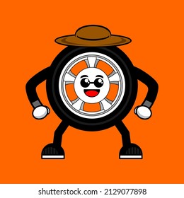 Tire and wheel icon with cartoon style illustration. car tire cartoon
