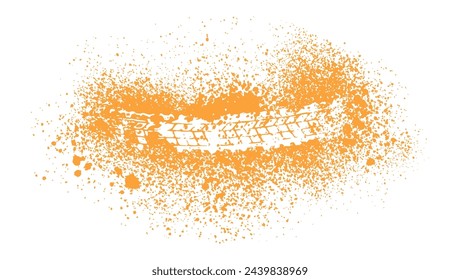 Tire wheel mark of car on background of grunge splash. Vector illustration