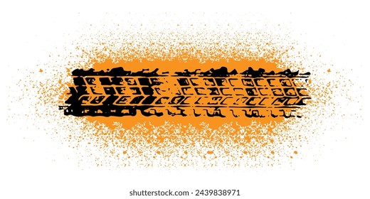Tire wheel mark of car on background of grunge splash. Vector illustration