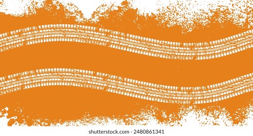 Tire wheel mark of car on background of grunge splash. Vector illustration