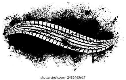 Tire wheel mark of car on background of grunge splash. Vector illustration