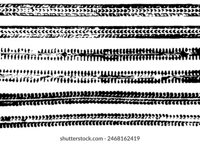 Tire wheel marks of cars, set. Vector illustration