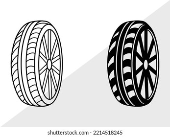 Tire With Wheel SVG Printable Vector Illustration