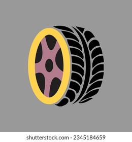 Tire and wheel symbol level vector plan.