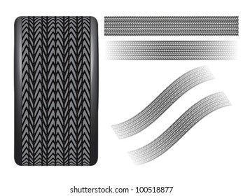 tire wheel and tracks texture over white background, abstract vector art illustration