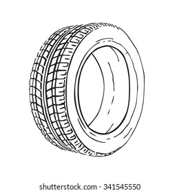 Tire. Wheel. Vector illustration on a white background, painted by hand.