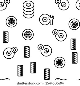 Tire Wheel Vector Seamless Pattern Thin Line Illustration
