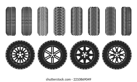 Tire wheels black set icon. Vector illustration rubber wheels on white background. Vector black set icon tire wheels .