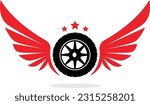 Tire and wings logo. Wing wheel logo design.