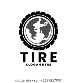 Tire World logo design vector. Tire with globe logo design vector template