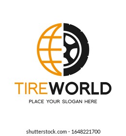 Tire world vector logo template. This design use globe symbol.