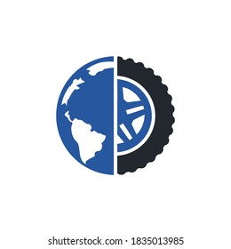Tire world vector logo template. Vector wheel and planet logo combination. 