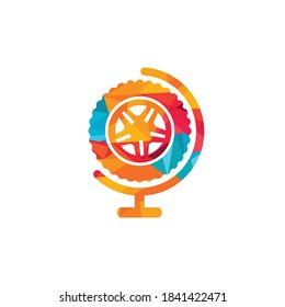 Reife Welt Vektorlogo-Vorlage. Vektorrad und Planet Logo Kombination.	