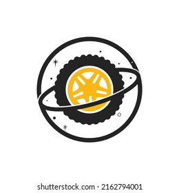 Tire world vector logo template. Vector wheel and planet logo combination.	