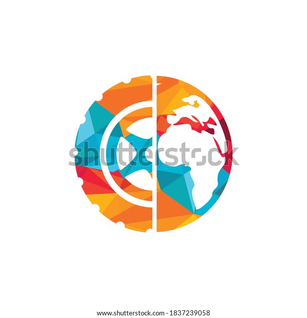 Tire world vector logo template. Vector\
wheel and planet logo\
combination.	