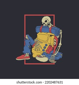 Tired adventurer skeleton retro illustration