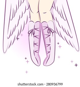 Tired  angel. She on vacation. Hand drawing illustration. 