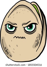 Tired and angry pistachio, illustration, vector on white background