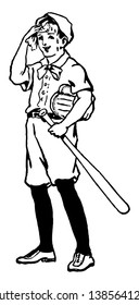 A tired baseball batter, vintage line drawing or engraving illustration.