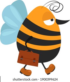 Tired bee, illustration, vector on a white background.