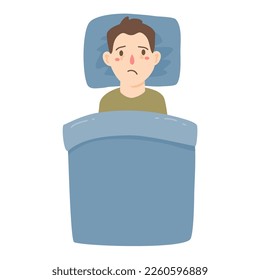 
tired boy in bed insomnia concept illustration