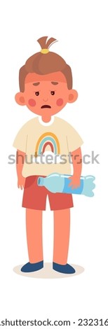 Tired Boy With Water Bottle Vector Illustration