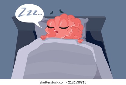 Tired Brain Sleeping in Bed Vector Cartoon Illustration. Mind resting and relaxing having sweet dreams recovering during night sleep
