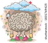 Tired brain under the rain clouds of illustration