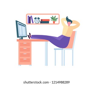 Tired Business Character Sleeping in the Office. Exhausted Worker Falling Asleep at Work. Lazy Man Sleeping Behind his Desk. Vector illustration