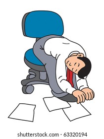 Tired business man sleeps on chair