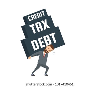 tired businessman carrying a weight debt tax credit