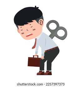 Tired businessman with Clockwork key cartoon